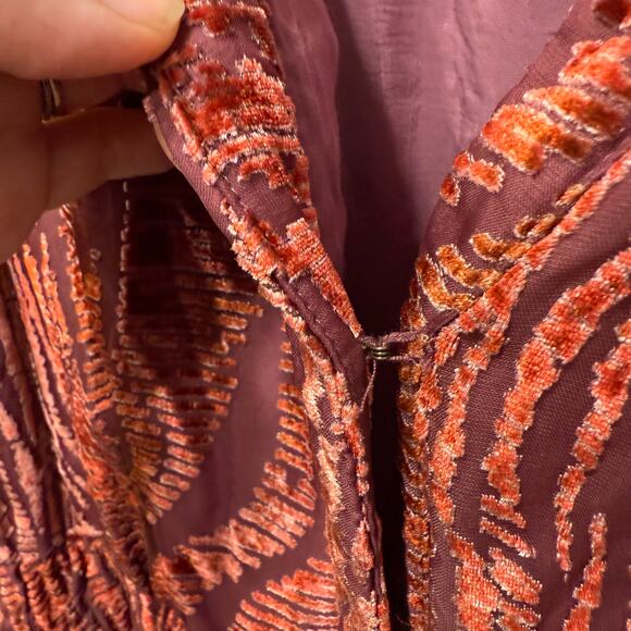 Anthropologie The Somerset Jumpsuit Velvet Burnout Edition Burgundy 2X Flowy - Picture 6 of 16